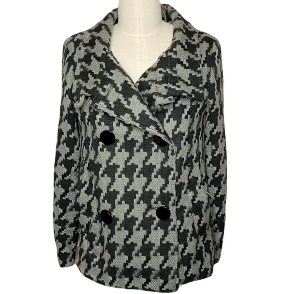 Wet Seal Black & Gray Houndstooth double breasted peacoat jacket medium/small